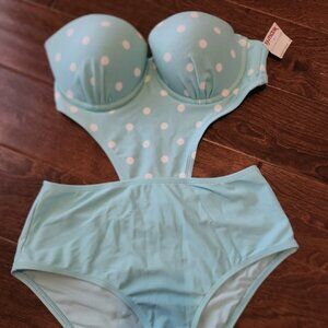 Aerie Aqua One Piece Swimsuit 34C Polka Dots NWT
